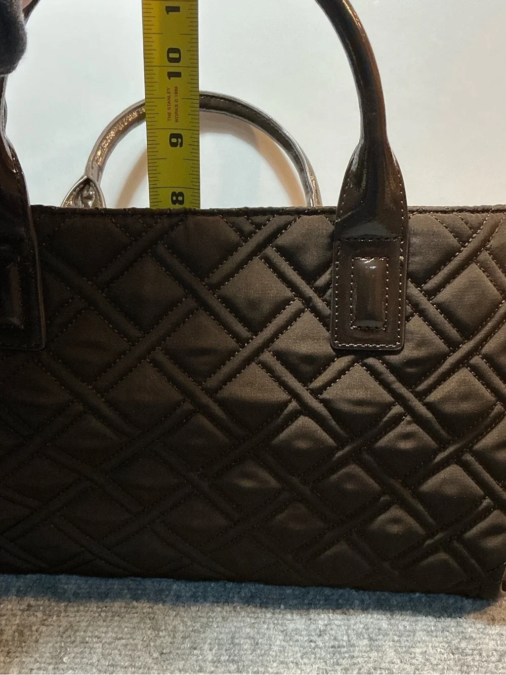 Vera Bradley Quilted Satchel in Dark Brown with Patent Handles